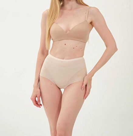 Freshness 0025 Lazer Kesim Tül Yüksek Bel Bato Korse - Ten - XL