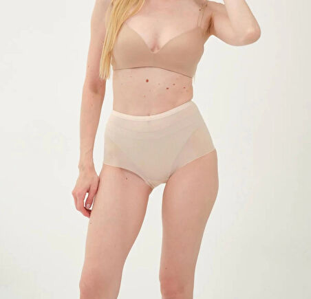 Freshness 0025 Lazer Kesim Tül Yüksek Bel Bato Korse - Ten - XL