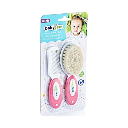 BabyJem Doğal Kıl Fırça Tarak Seti 519 Pembe