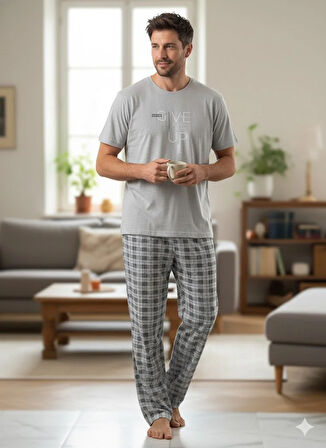 ERKEK MAVİ KISA KOL PİJAMA TAKIM