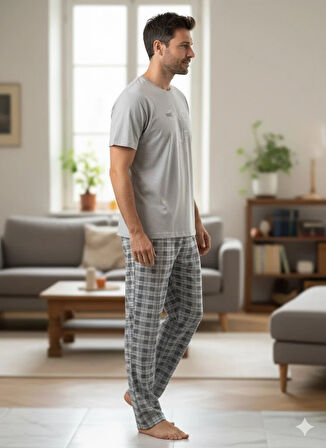 ERKEK MAVİ KISA KOL PİJAMA TAKIM