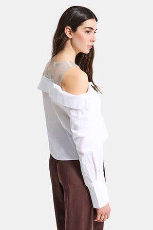 Kadın Beyaz Oversize Tül Dantelli Özel Tasarım Gömlek