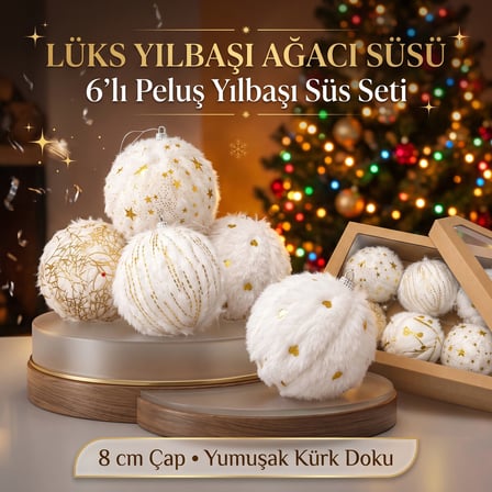 Premium 6'lı Yılbaşı Ağaç Süsleme Seti - 8 cm Yılbaşı Topu Aksesuarı 