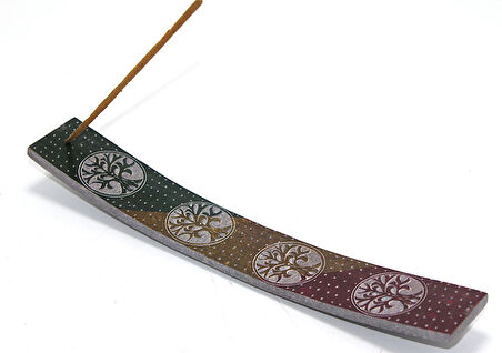 Obsidian Taşı Hayat Ağacı Tasarımlı Kayık Tütsülük 