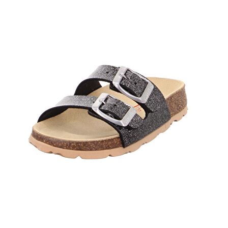 Superfit Fussbett Kadın Mantar Tabanlı Siyah Simli Terlik