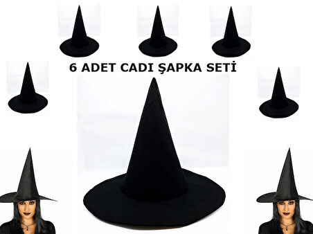 Siyah Cadı Şapkası Keçe Yetişkin Boy 6 Adet - Lisinya