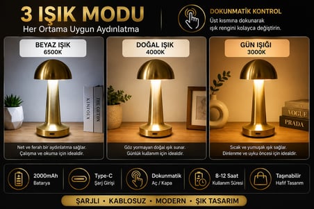 MANTAR LAMBA / LED MASA LAMBASI / ŞARJLI GECE LAMBASI