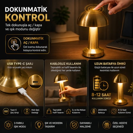 MANTAR LAMBA / LED MASA LAMBASI / ŞARJLI GECE LAMBASI