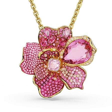 5652068 Swarovski Kolye Florere Pendant and Brooch, Pave, Flower, Pink, Gold-tone Plated