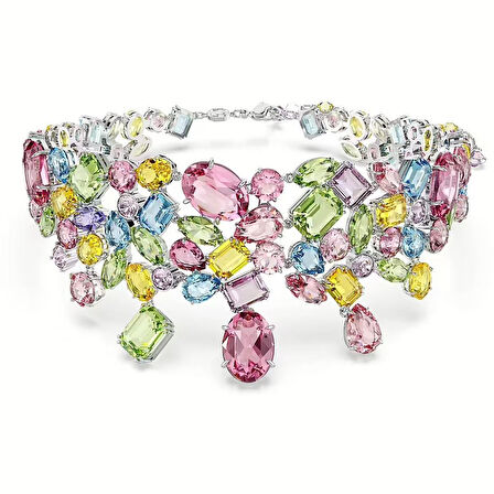 Swarovski Kolye Gema choker, Mixed cuts, Multicolored, Rhodium plated