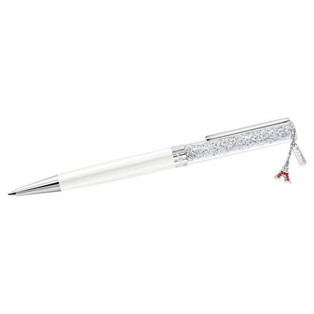 Swarovski Kalem Crystalline ballpoint pen, Eiffel tower, White, Chrome plated