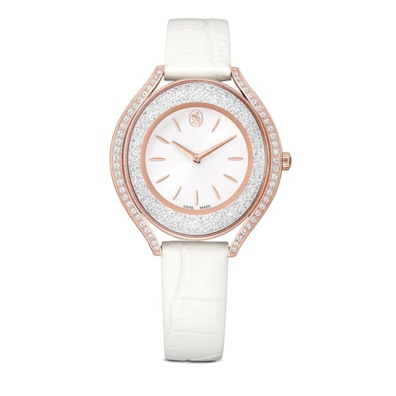 Crystalline aura Saat, İsviçre Üretimi, Deri kayış, Beyaz, Pembe altın rengi yüzey