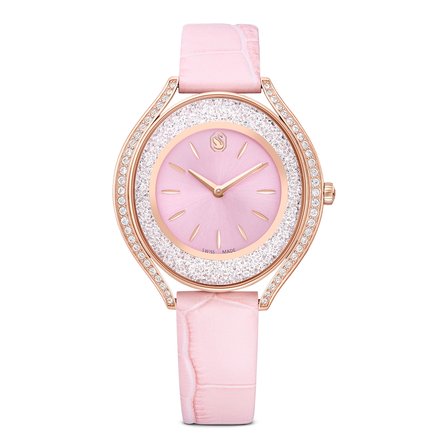 Crystalline aura Saat, İsviçre Üretimi, Deri kayış, Pembe, Pembe altın rengi yüzey