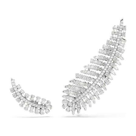 5749211 Swarovski Vienna earrings,Mixed Cuts,Feather, White, Rhodium plated