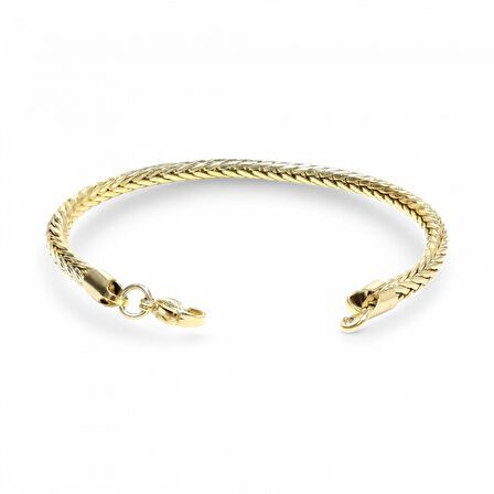  FM Oval Kral Bakla Örgülü Sarı Çelik Zincir Bileklik 4Mm 3183CZB1D46 