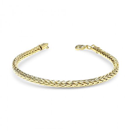  FM Oval Kral Bakla Örgülü Sarı Çelik Zincir Bileklik 4Mm 3183CZB1D46 
