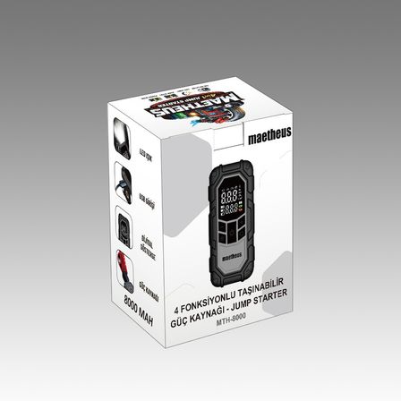 4in1 Akü Takviye Ateşleyici Lastik Şişirme Kompresörü Powerbank LED Işık 150 PSI 8000mAh