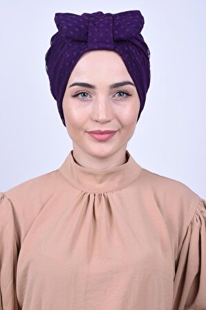 Dantelli Fiyonklu Bone Mor - Mor