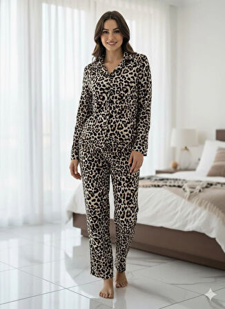 KADIN LEOPARLI PİJAMA TAKIM