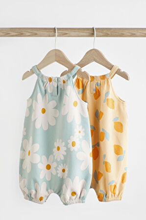 Next Baby % 100 Pamuklu Mavi Sarı Limon Desenli 2’li Romper Set