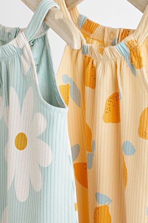Next Baby % 100 Pamuklu Mavi Sarı Limon Desenli 2’li Romper Set
