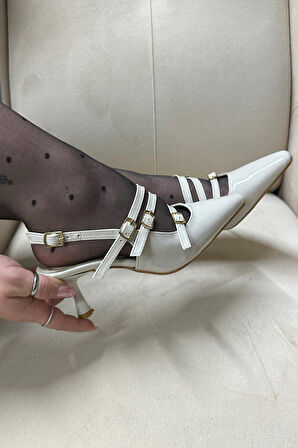 Günlük Kadın sivri Burunlu Ayarlanabilir Tokalı İnce Topuklu Arkası Açık Abiye Ayakkabı 901