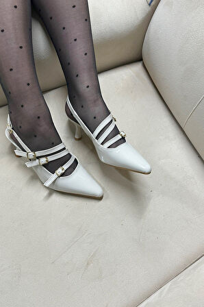 Günlük Kadın sivri Burunlu Ayarlanabilir Tokalı İnce Topuklu Arkası Açık Abiye Ayakkabı 901