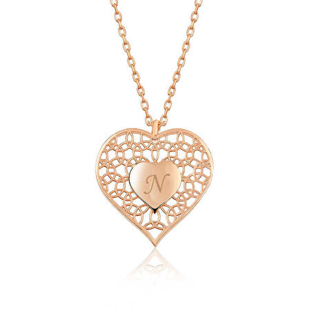 ​Gümüş Rose Kişiye Özel Kalbin İçinde Kalp Kadın Kolye