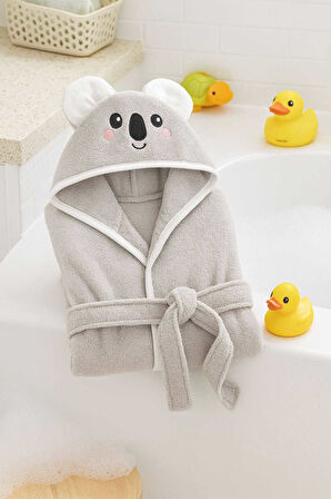 Kapşonlu Unisex &#37;100 Pamuklu Çocuk Banyo Bornozu Koala - 9-10 Yaş