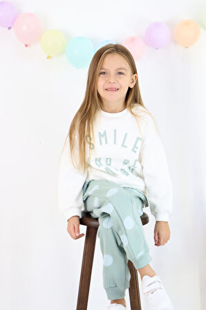Kız Çocuk Smile And Happy Baskılı Kalın Eşofman Takımı