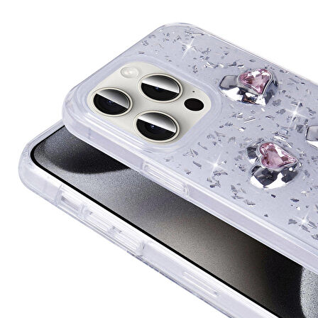 Apple iPhone 15 Pro Max ile Uyumlu Airbagli Simli Arka Yüzeyli Kapak