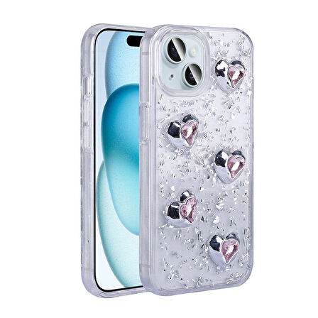 Apple iPhone 15 ile Uyumlu Airbagli Simli Arka Yüzeyli Kapak