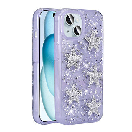 Apple iPhone 15 ile Uyumlu Airbagli Simli Arka Yüzeyli Kapak