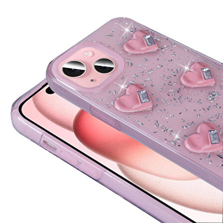 Apple iPhone 15 ile Uyumlu Airbagli Simli Arka Yüzeyli Kapak