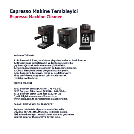 Arçelik EM-9495 Espresso Makinesi Temizleyici Toz (3'lü Paket)