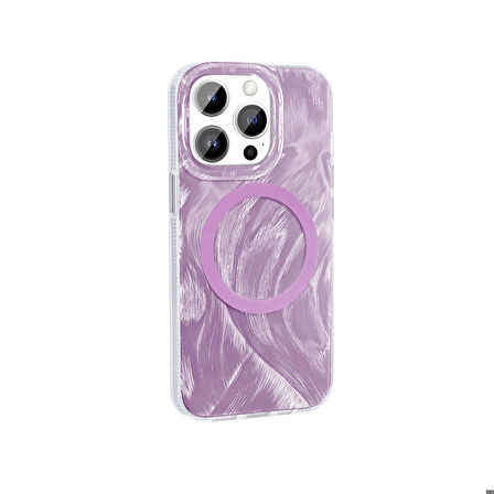 Apple iPhone 14 Pro ile Uyumlu Kılıf Magsafe Şarj Özellikli Fırça Boya Desenli Kapak