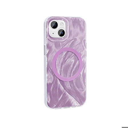 Apple iPhone 14 Plus ile Uyumlu Kılıf Magsafe Şarj Özellikli Fırça Boya Desenli Kapak