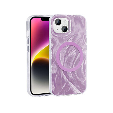 Apple iPhone 13 ile Uyumlu Kılıf Magsafe Şarj Özellikli Fırça Boya Desenli Kapak