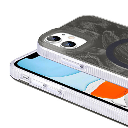 Apple iPhone 11 ile Uyumlu Kılıf Magsafe Şarj Özellikli Fırça Boya Desenli Kapak