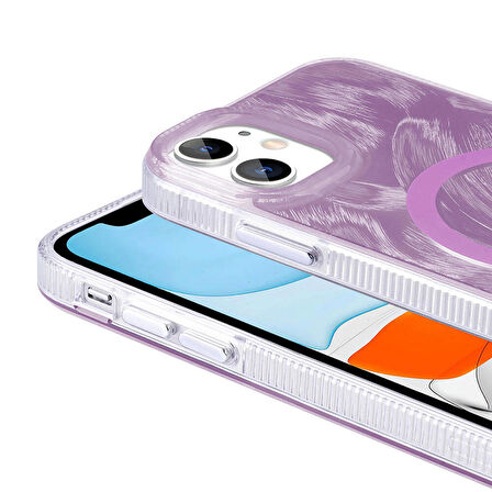 Apple iPhone 11 ile Uyumlu Kılıf Magsafe Şarj Özellikli Fırça Boya Desenli Kapak