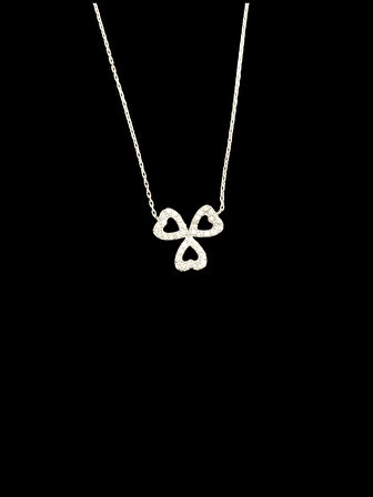 🍀❤️ 925 Ayar İthal Gümüş Üçlü Kalp Yapraklı Yonca Kolye | Pırlanta Işıltılı Şans Sembolü