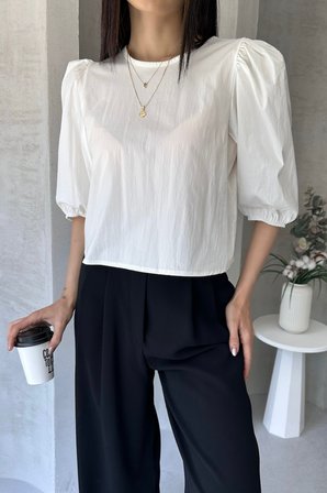 Karpuz Kol Sırtı Fiyonk Detaylı Poplin Bluz - BEYAZ - XL