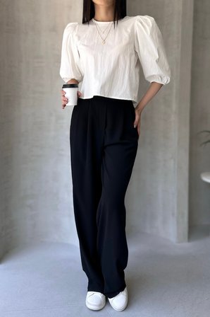 Karpuz Kol Sırtı Fiyonk Detaylı Poplin Bluz - BEYAZ - XL