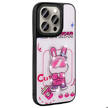 Apple iPhone 15 Pro Max ile Uyumlu Kılıf Parlayan Kabartmalı İkonik Figürlü Silikon Kapak