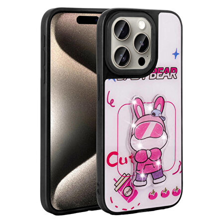 Apple iPhone 15 Pro ile Uyumlu Kılıf Parlayan Kabartmalı İkonik Figürlü Silikon Kapak