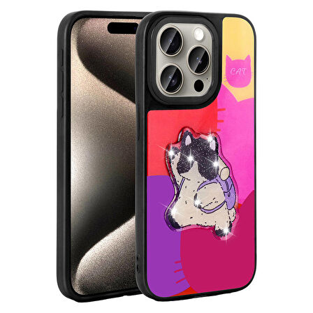 Apple iPhone 15 Pro ile Uyumlu Kılıf Parlayan Kabartmalı İkonik Figürlü Silikon Kapak