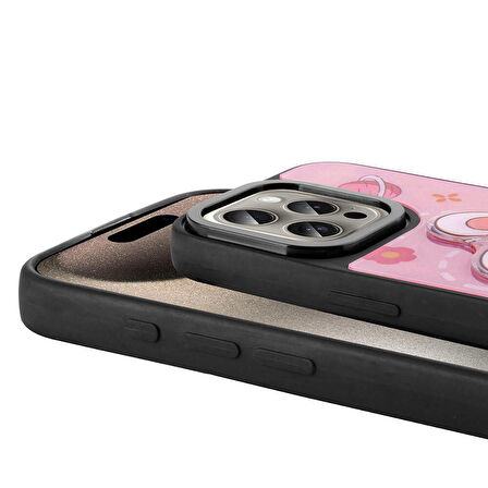 Apple iPhone 15 Pro ile Uyumlu Kılıf Parlayan Kabartmalı İkonik Figürlü Silikon Kapak