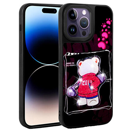 Apple iPhone 14 Pro Max ile Uyumlu Kılıf Parlayan Kabartmalı İkonik Figürlü Silikon Kapak