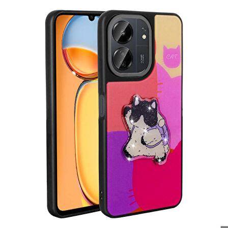 Xiaomi Redmi 13C ile Uyumlu Kılıf Parlayan Kabartmalı İkonik Figürlü Silikon Kapak