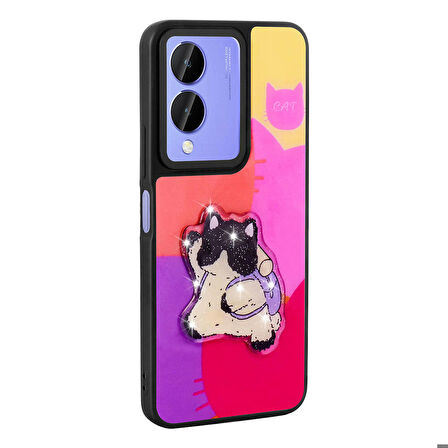 Vivo Y17s ile Uyumlu Kılıf Parlayan Kabartmalı İkonik Figürlü Silikon Kapak